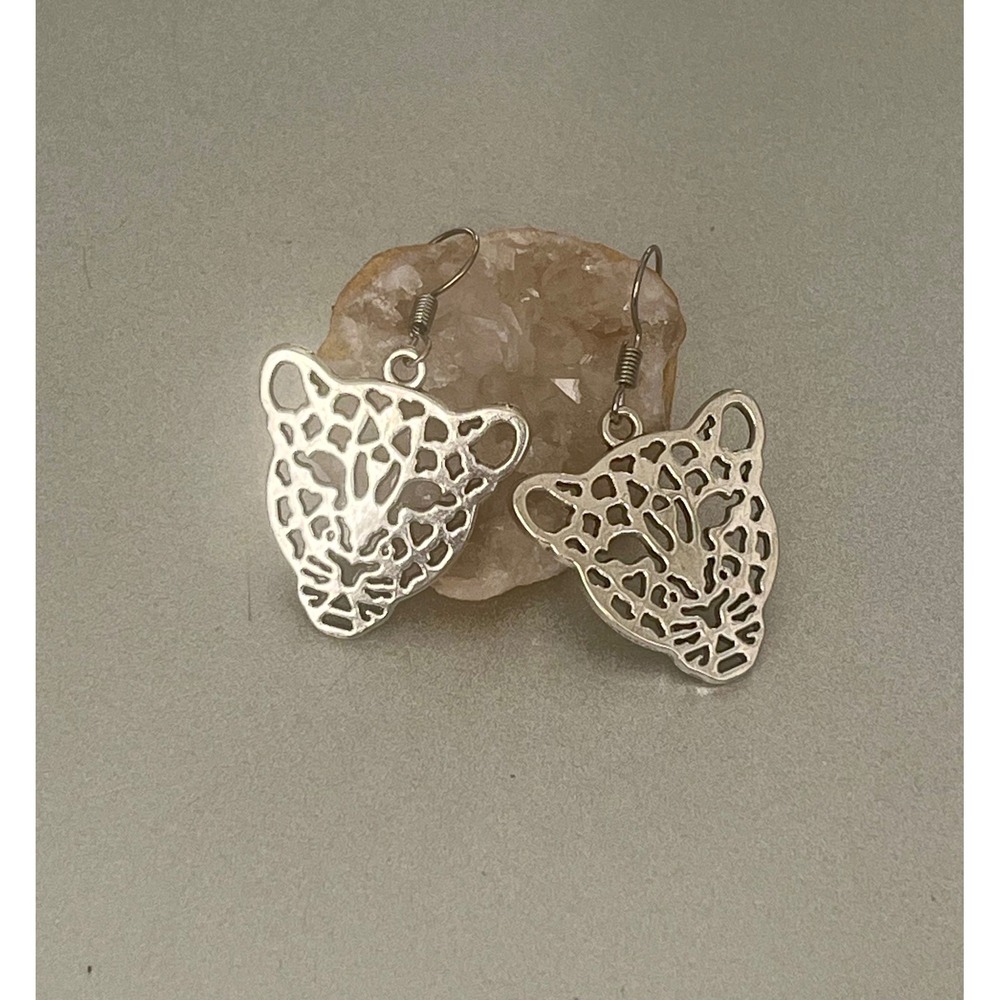 Leopard Jaguar Big Cat - Sterling Silver Boho Earrings -Wild Animal Jewelry -New